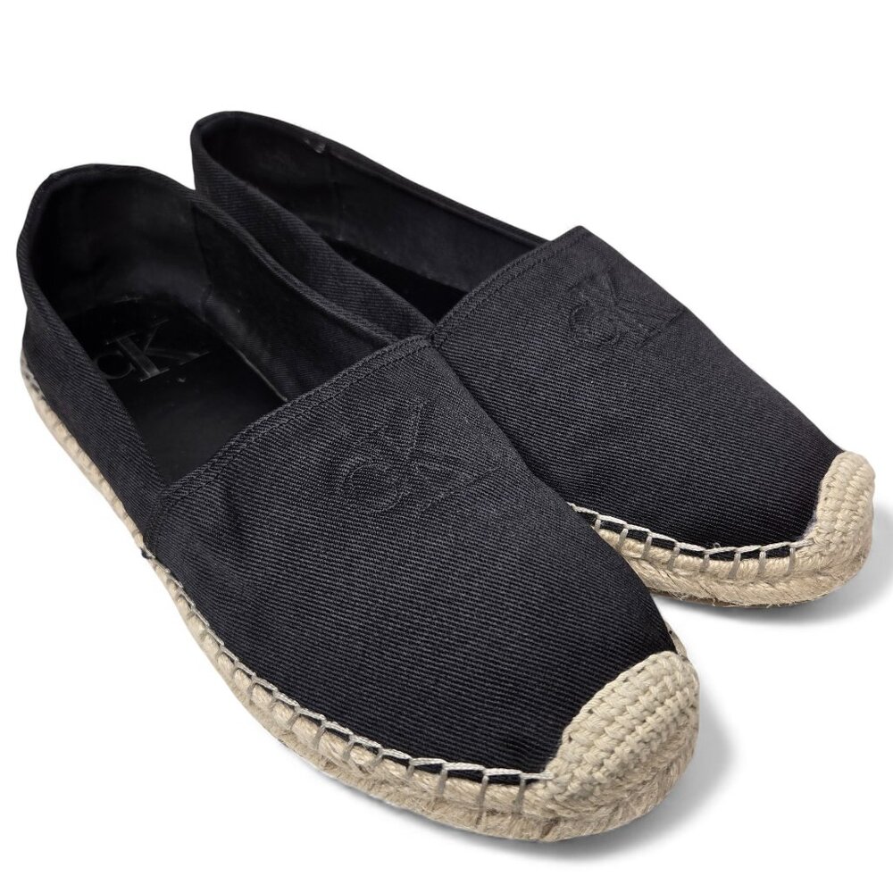 Calvin Klein Padon Espadrille Black Canvas Slip On Loafer Flats 10